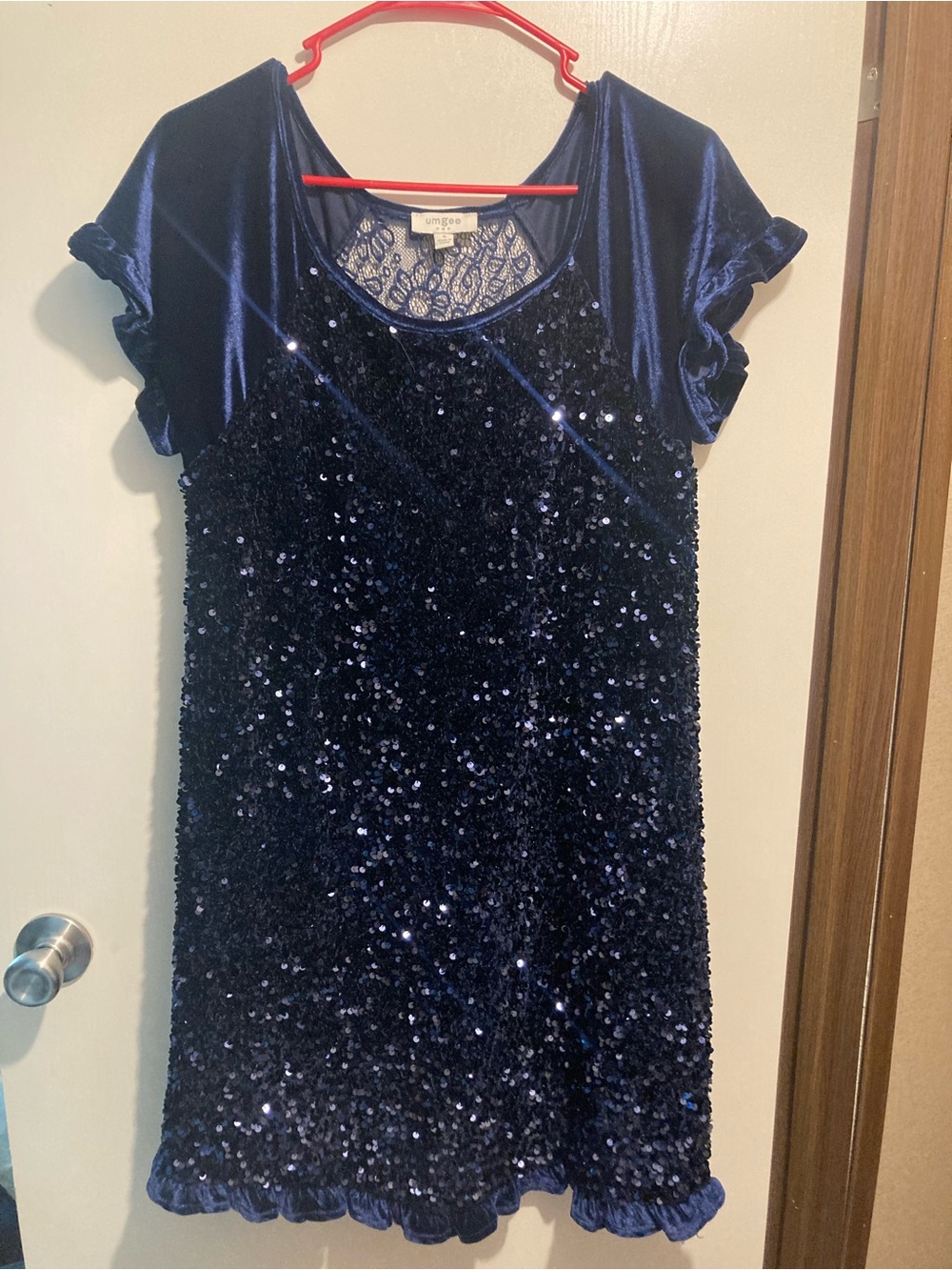 Umgee Navy Blue Sequin Velvet Mini Dress